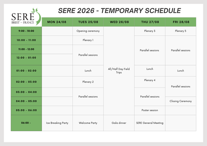 SERE 2026 - Temporary programm